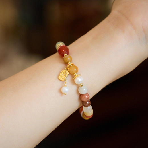 【金丝玉多宝手串】（敦煌/大佛寺包装随机发货）敦煌福泽小众金丝玉手链女珍珠流苏新中式高级感玉石手串闺蜜 商品图1