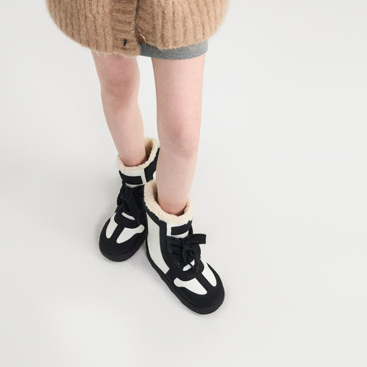 lost in echo2024秋冬新款加绒保暖填充感撞色拼接绑带面包雪地靴 商品图3