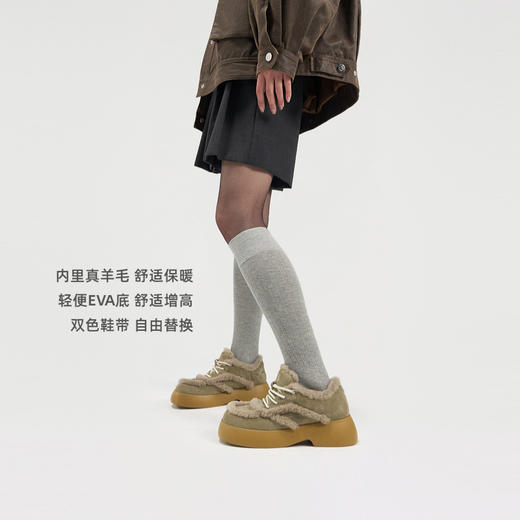 lost in echo2024秋冬新款休闲羊毛毛茸茸加绒圆头厚底面包板鞋女 商品图3
