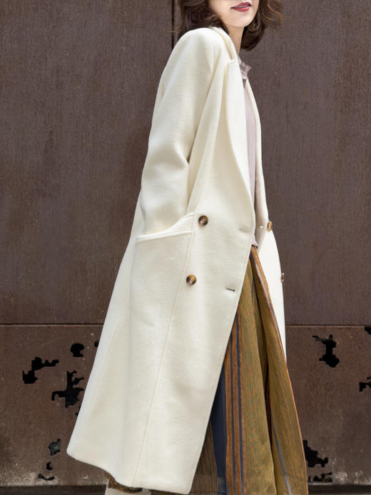 TYNVIE 修身插袋羊毛大衣-白色 商品图2
