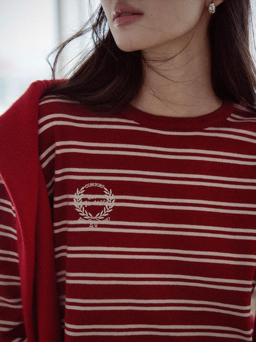 【现货】Even Vintage|时髦热红酒 文艺复古细条纹针织衫立体绣花时髦上衣 商品图2