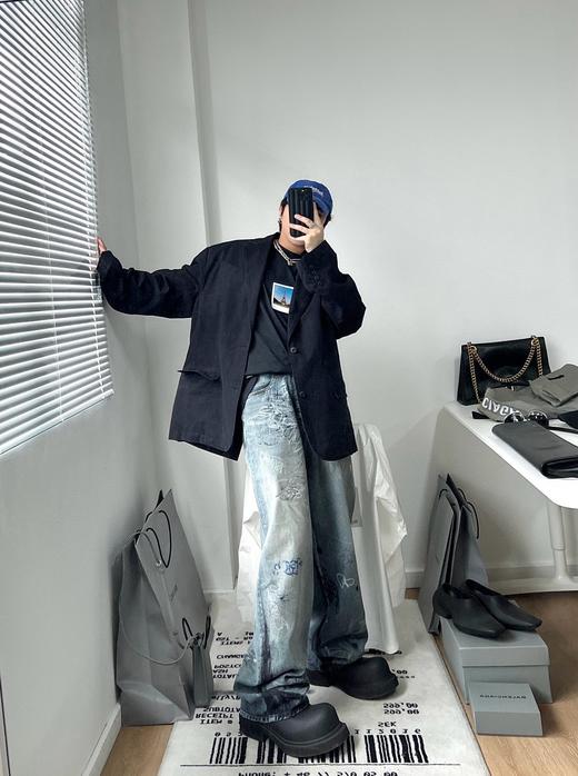 B家 重工 破坏 洗水暗格纹西装外套（JN） 商品图1