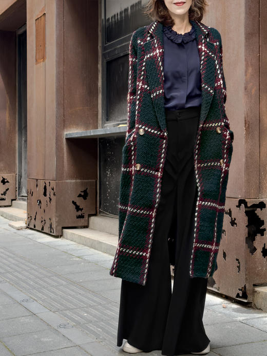 TYNVIE 修身插袋粗呢大衣-格纹 商品图6