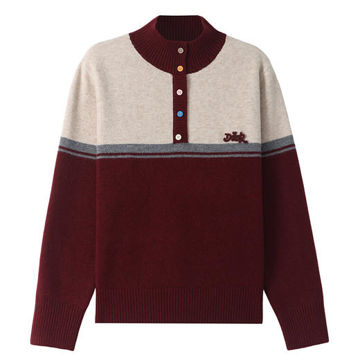 CC-101-35459拼色羊毛针织衫女秋冬新款韩版宽松时尚百搭拼色保暖毛衣打底衫厚 商品图4