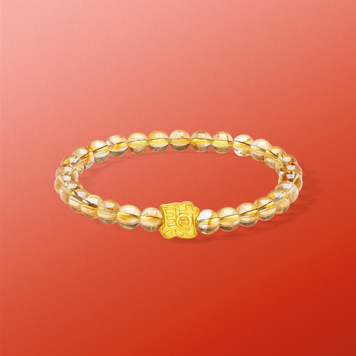周六福黄金手串女款5d硬金定价小财字招财黄水晶手饰足金送女友礼物 商品图2
