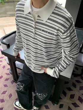 miu家 洋气的间条针织Polo衫（JN）