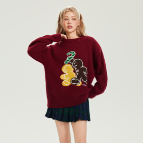 YKYB保暖舒适肤插画姜饼人趣味针织衫毛衣Y44NMS049