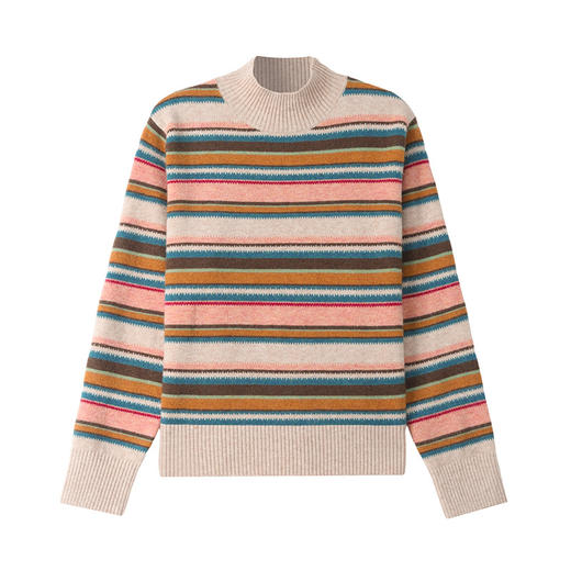 CC-101-35464秋冬新款羊毛针织衫复古洋气条纹显瘦毛衣女半高领打底衫厚 商品图4