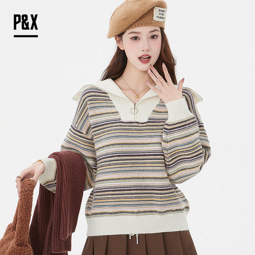 P&X设计师女装新款半拉链短款毛衣825118170 杏/咖 商品图0