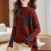 CC-XFY-2311慵懒风半高领拼色宽松遮肚毛衣女2024秋冬加厚前短后长针织打底衫 商品缩略图2