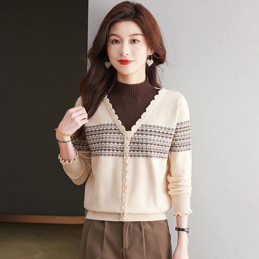 CC-27-24233今年流行的漂亮毛衣女款2024新款秋冬季假两件针织衫冬季穿搭上衣 商品图3