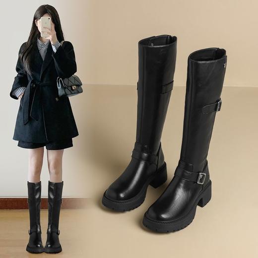 ZHR则则复古美拉德长筒靴女2024新款时尚百搭气质加绒增高瘦瘦靴 商品图0