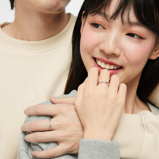 KADER卡蒂罗 连理枝情侣对戒 S999/S925纯银镶钻 开口可调节一对戒指 浪漫小众设计 礼物送女朋友 #礼盒款 商品图3