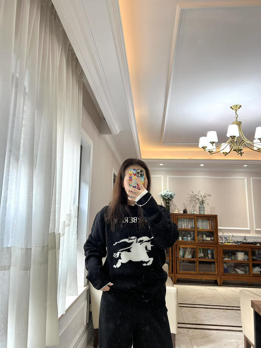 1218-3 独家圆正 BBR黑色羊毛羊绒 徽标字母 骑士战马 情侣款 连帽针织衫 商品图5