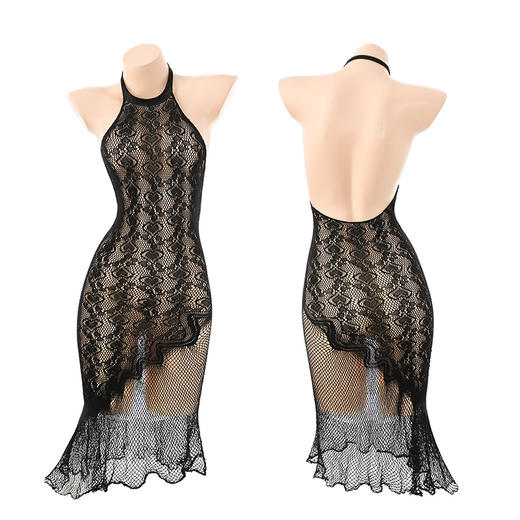 霏慕 优雅氛围感爱心提花网衣裙7554 情趣内衣性感纯欲露背透视诱惑 优雅氛围黑 商品图9