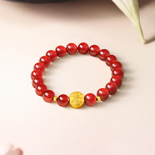 周六福黄金手串女5d硬金定价九华山联名清雅辰砂足金东方至美手串 商品图2