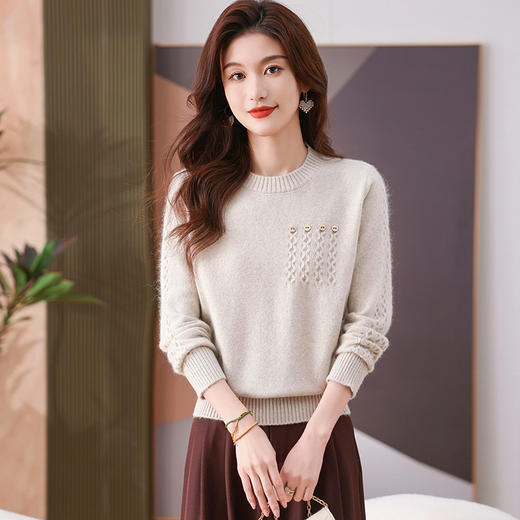 CC-101-56732小个子毛衣女士2024新款秋冬季洋气圆领提花针织短上衣内搭打底衫 商品图3