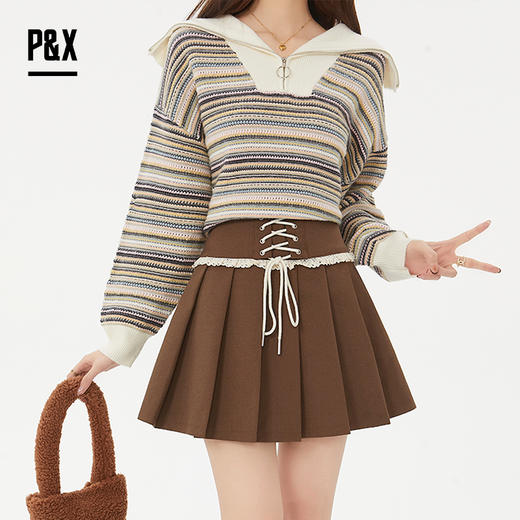 P&X设计师女装新款复古装梭织半身短裙825107082A 咖色 商品图3