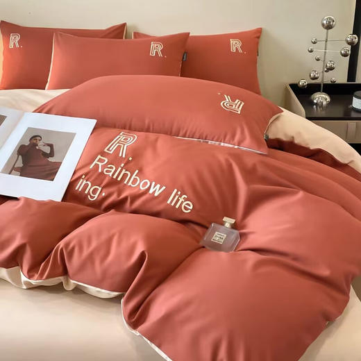 彼加曼活性彩锦棉拼绣四件套-橘红【LXGWCJ2.0】 商品图2