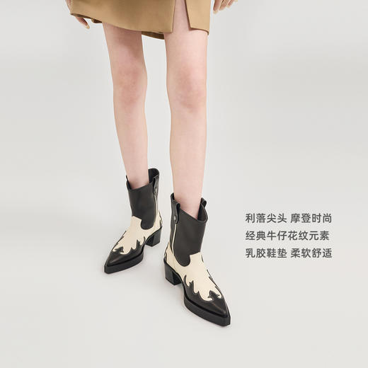 [捡漏价]lost in echo2024秋冬新款尖头黑色厚底高跟西部牛仔靴短靴子女 商品图2