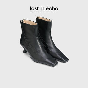 lost in echo2024秋季新款时尚黑色猫跟高跟尖方头踝靴短靴靴子女