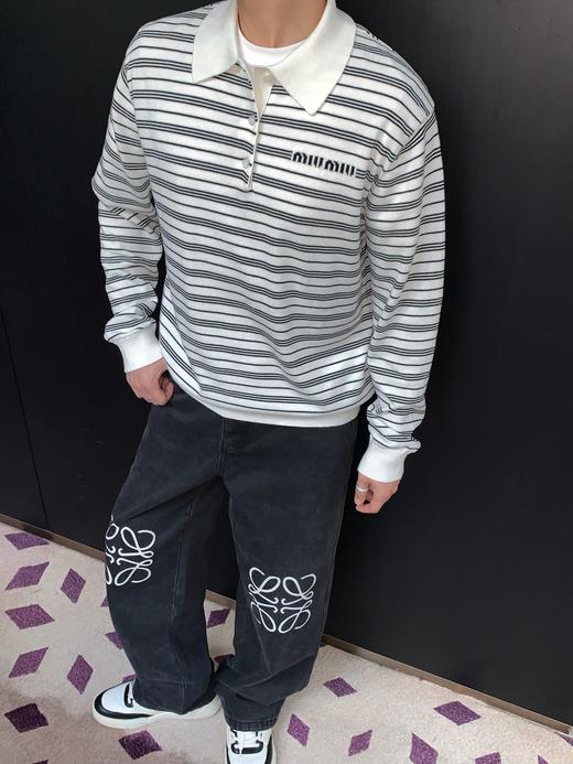 miu家 洋气的间条针织Polo衫（JN） 商品图1