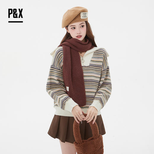 P&X设计师女装新款半拉链短款毛衣825118170 杏/咖 商品图2