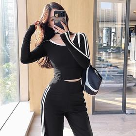 跃牌【禅语梵心】美式辣妹瑜伽服长袖带胸垫跑步速干运动文胸一体杯健身服上衣CX5095