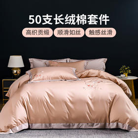 雅芳婷50S长绒棉四件套床笠款高织贡缎绣花轻奢高级全棉被套套件