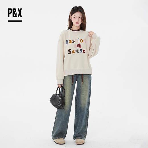 P&X设计师女装新款字母设计短款卫衣825117176 杏色 商品图1