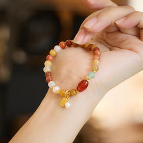 【金丝玉多宝手串】（敦煌/大佛寺包装随机发货）敦煌福泽小众金丝玉手链女珍珠流苏新中式高级感玉石手串闺蜜