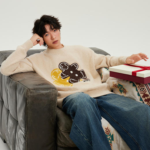 YKYB保暖舒适肤趣味插画姜饼人针织衫毛衣Y44NMS050 商品图3