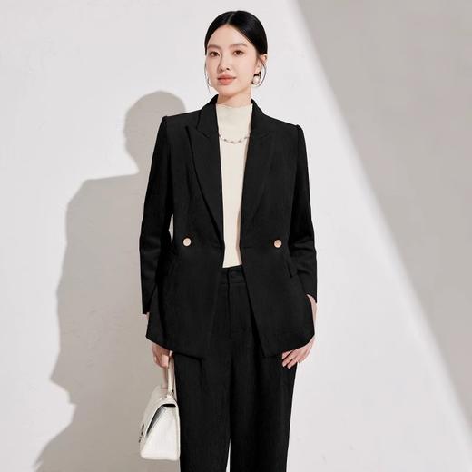 IWY/复古黑西装外套职业通勤套裤女秋冬新款主持人正装简约风职业装搭阔腿裤两件套24CP038 商品图3