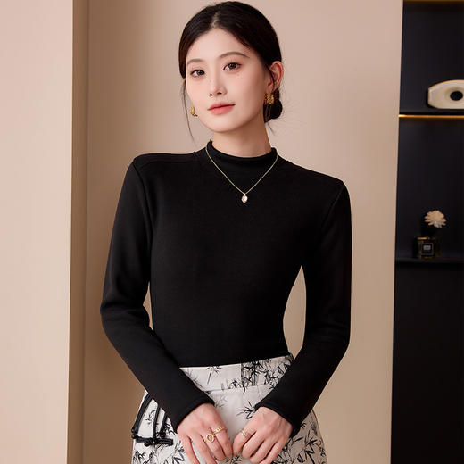 【79任选2件 加绒加厚 一件抵三件】秋冬季半高领打底衫女款安可拉红修身显瘦纯色加绒保暖衣 商品图6