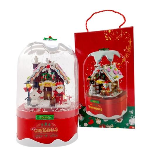 圣诞福利！【圣诞新年礼物，八音盒积木】圣诞节礼物男孩子女孩飘雪灯光旋转音乐盒拼装中国积木儿童玩具模 商品图4