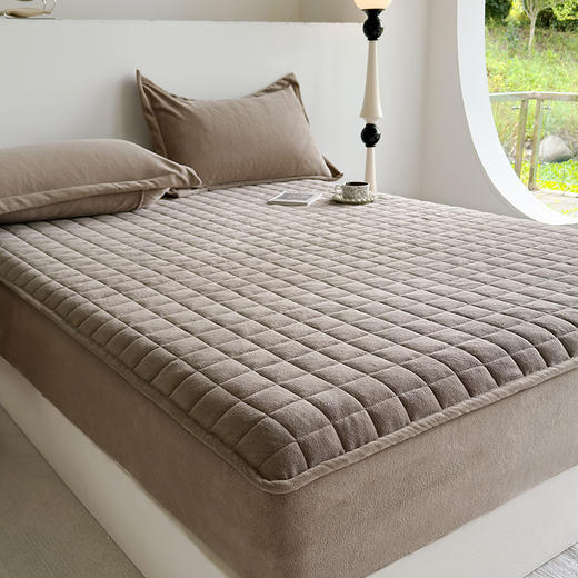 纯色夹棉加厚牛奶绒床笠  防静电保暖舒适厚实有质感床垫保护套 商品图1