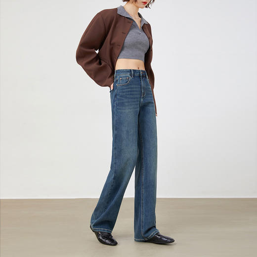 【自】全新升级【铂金会员183/天猫239/差价56】(21955) 洛诗琳口碑神裤窄版阔腿裤复古蓝高腰百搭显瘦直筒牛仔裤 商品图2