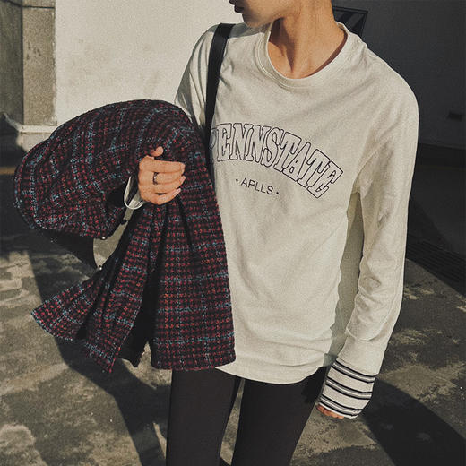 【顺丰包邮】35612 洛诗琳秋冬美式复古纯棉字母印花打底上衣10821 商品图3