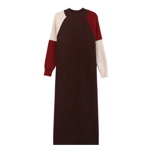 CC-103-77119秋冬季新款拼色优雅大方宽松半高领长款毛衣裙百搭休闲内搭 商品图4