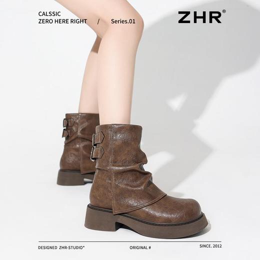 ZHR则则时尚堆堆靴西部小短靴2024新款秋冬百搭女靴ins加绒马丁靴 商品图7
