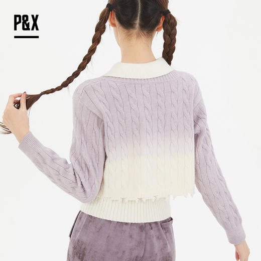 P&X设计师女装新款两件套短款渐变上衣825115131 紫/杏 商品图4