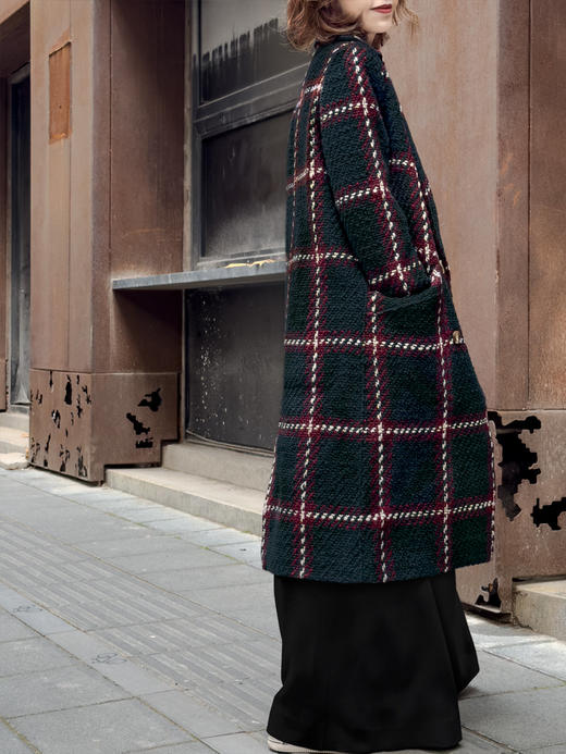 TYNVIE 修身插袋粗呢大衣-格纹 商品图9