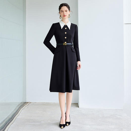 IWY/高级感黑色职业西装连衣裙正装女气质拼接领商务行政工作服Q1231-B 商品图2
