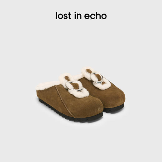 lost in echo2024秋季新款一脚蹬真皮加绒毛茸扣饰拖鞋勃肯女鞋 商品图0