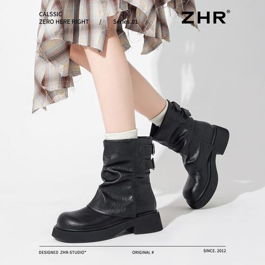 ZHR则则时尚堆堆靴西部小短靴2024新款秋冬百搭女靴ins加绒马丁靴 商品图4