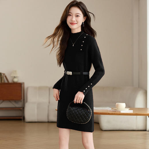 CC-XFY-2306半高领收腰毛衣裙女秋冬2024新款内搭中长款针织打底衫配大衣洋气 商品图2