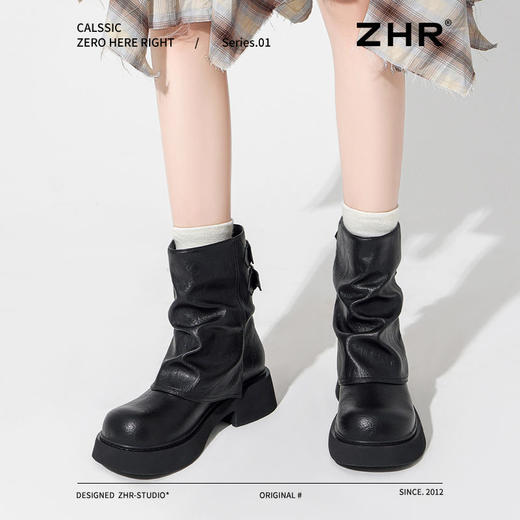 ZHR则则时尚堆堆靴西部小短靴2024新款秋冬百搭女靴ins加绒马丁靴 商品图5