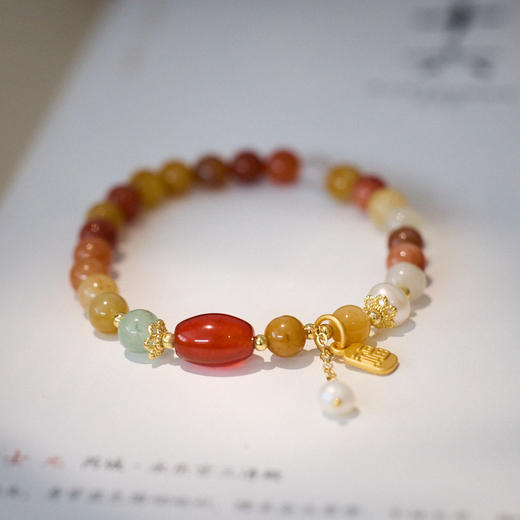 【金丝玉多宝手串】（敦煌/大佛寺包装随机发货）敦煌福泽小众金丝玉手链女珍珠流苏新中式高级感玉石手串闺蜜 商品图3