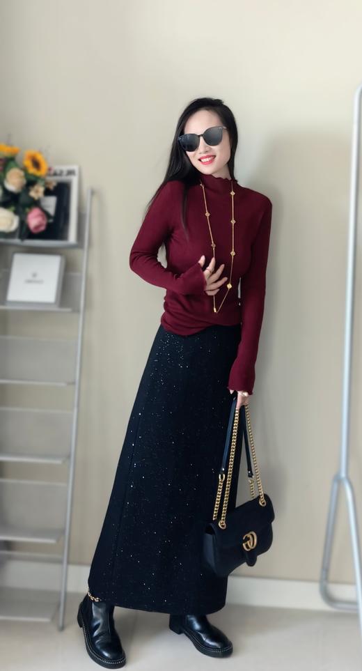 大气知性星光璀璨毛呢厚加绒羊毛半裙 商品图0