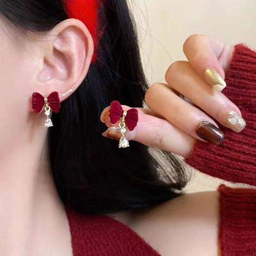 【YW】无忧购复古港风安可拉红秋冬简约气质显白925银针耳钉（截单后7天发货) 商品图10